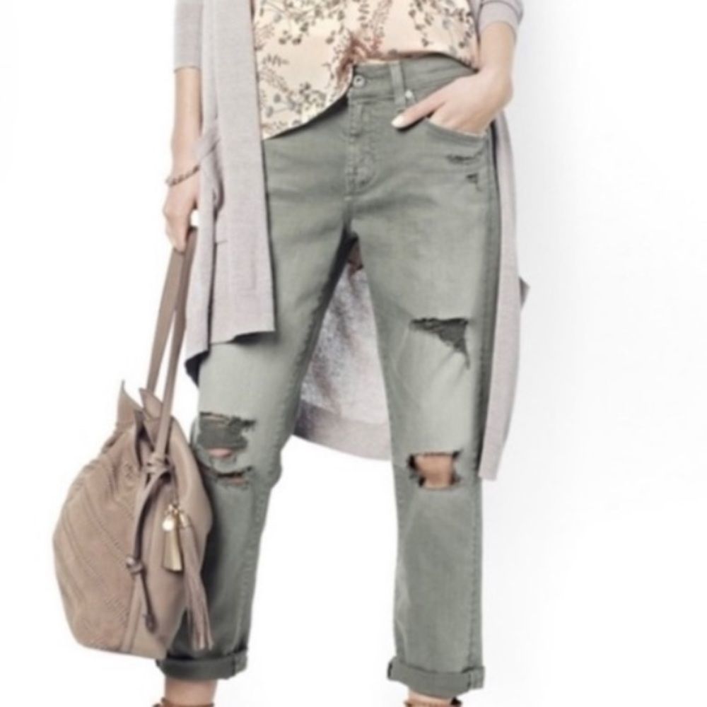 Ag Adriano Goldschmied Distressed Boyfriend Jeans in Sage Green